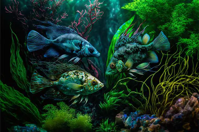 vue sous-marine d'un aquarium avec plantes aquatiques
