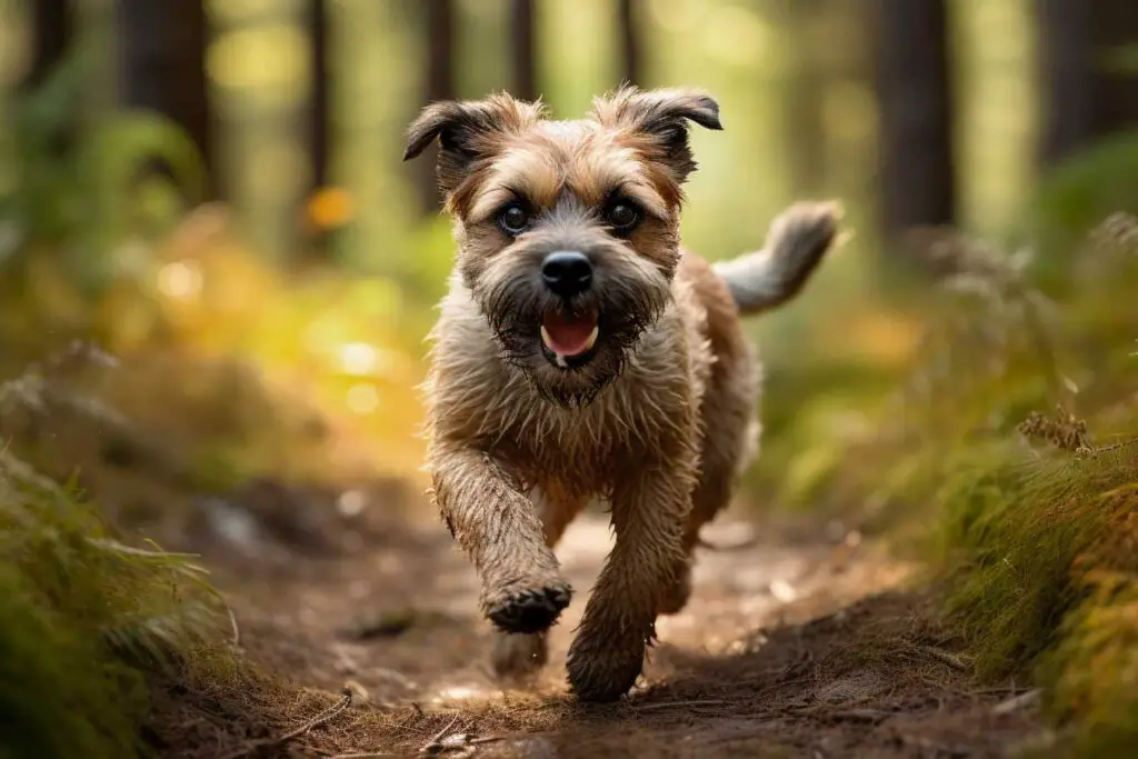 border terrier courant dans la foret