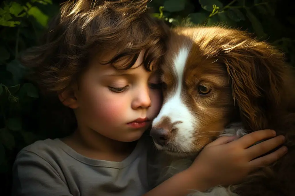 enfant qui caresse un chien